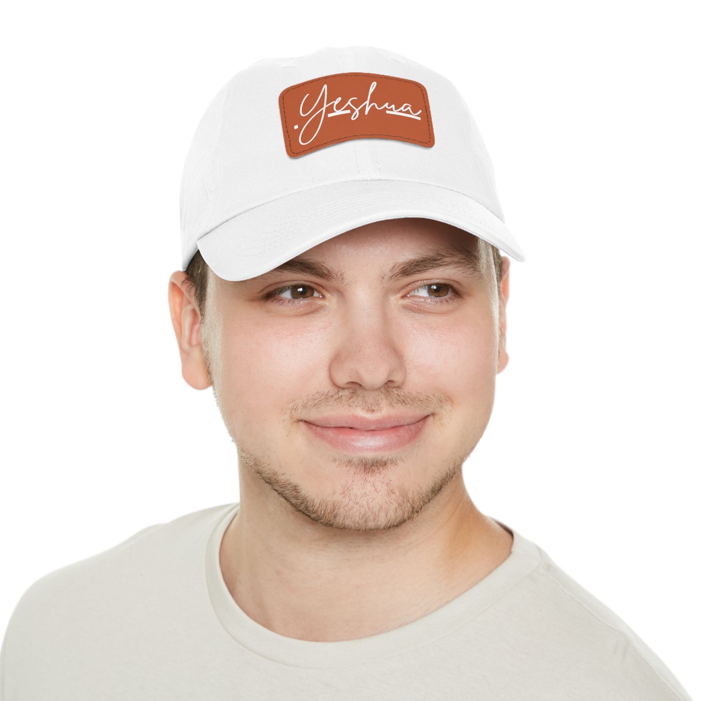 Yeshua Faith-Based Dad Hat with Leather Patch | Unstructured | Bio-Washed Twill